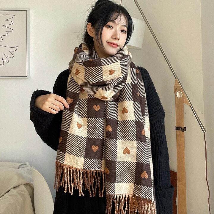 楽天市場 マフラー レディース 大判 チェック ストール カシミヤタッチマフラー 高校生 マフラー 女子高生 かわいい ハート柄 フリンジ 冬 防寒 あったか クリスマス 記念日 誕生日 プレゼント Rio Store リオストア