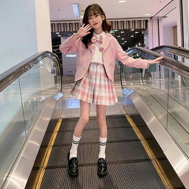 卒業式 小学校女子 スーツ 女の子 2点セット ピンク パープル ガールズ フォーマルスーツ 小学生 中学生 なんちゃって制服 ジャケット チェックスカート 長袖 シャツ セットアップ キッズ 可愛い 子供服 七五三 入学式 文化祭 発表会 結婚式 部活動 新学期 通学