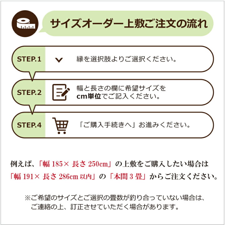 楽天市場 9 30限定 5 Offクーポンあり サイズオーダー 特上 い草上敷き 竜宮 五八間 1畳 176cm以内 二方縁お部屋のサイズ に合わせてオーダーできます 1cm単位 上敷き鋲プレゼント 和室 畳 上敷き い草 イ草 いぐさ ござ 上敷 日本製 国産い草