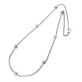 マジョリカパール グレーXヌアージュ8mmコンビ　ステーションチェーンネックレス Majorica Pearl　パーティー　結婚式　冠婚葬祭
