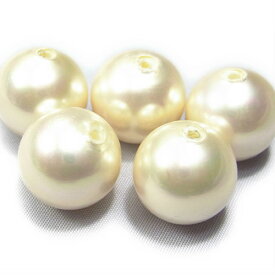 国産貝パール　ホワイト12mm玉　片穴玉　5個 ハンドメイド 高級貝パール