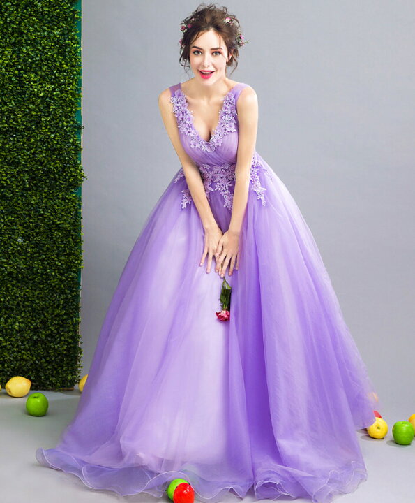 楽天市場】ウェディングドレス dress-252上品なパープル ドレス 高級 