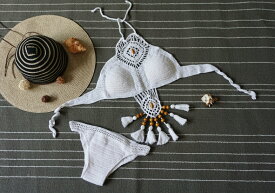 セクシービキニ かき編み ハンドメイド 素材にこだわった一着♪オシャレ ニット 水着 タッセル ブラジリアン レディース水着 ビキニ 海 旅行 新婚旅行 温泉 海外 リゾット セレブ