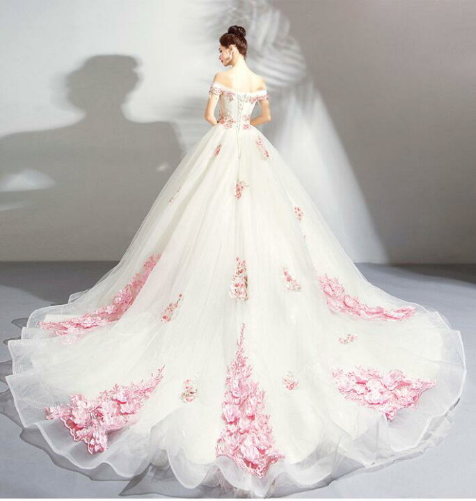 楽天市場】秋冬 新作 ロングトレーン 高級 花刺繍 結婚式 披露宴 刺繍  