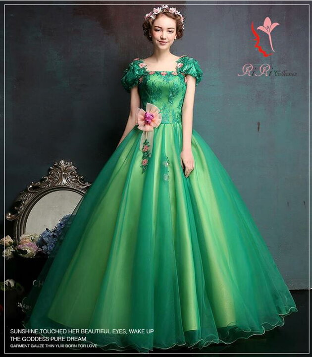 楽天市場 新作 カラードレス グリーン ドレス 上品なカラー エメラルドグリーン オペラ 結婚式 披露宴 刺繍 ショ ステージ プリンセスライン ミニ ドレス 二次会 パーティードレス クラシック マタニティウエディングドレス 演奏会 お嫁さん 発表会 花嫁 Dress 334