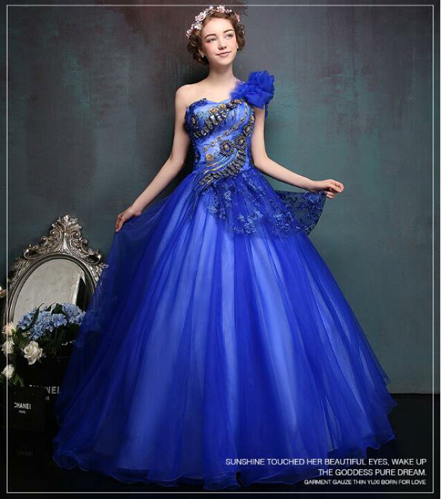 楽天市場】新作 ロイヤルブルー ブルー カーラードレス 花柄 刺繍 上品  