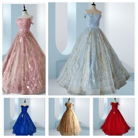 ロングドレス 手縫い 5カラー ドレス カラードレス 結婚式 披露宴 刺繍 インスター プリンセスライン プライズメイド 二次会 パーティードレス マタニティウエディングドレス 演奏会 お嫁さん 発表会 花嫁
