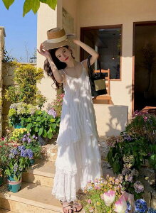 ドレス シンプル上品 二次会ドレス パーティードレス ドレス 二次会 海外旅行 ナチュナルウエディング ガーデンウエディング 海辺 リゾート レース ワンピース 白 ロング ティアードワンピ