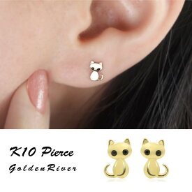 ピアス ゴールド pierce K10ゴールド オニキス 猫 ねこ cat アレルギー対応 レディス 女性用 10金 10K イエローゴールド