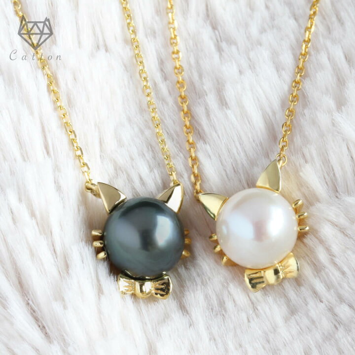 楽天市場】【あこや真珠/黒真珠8mm】K18 ネッコレス 猫ネックレス 