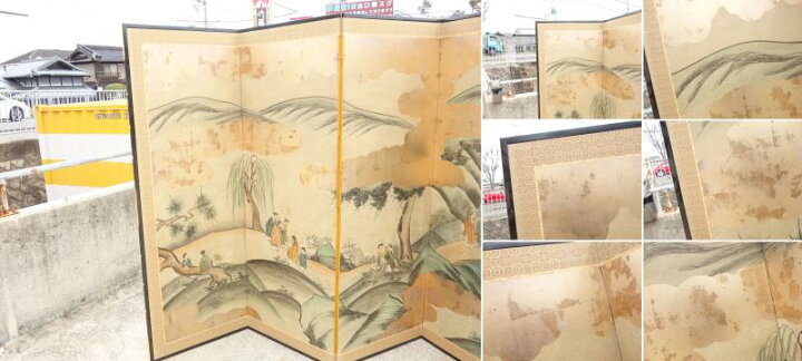 楽天市場】【中古】K▽屏風 六曲一隻 唐人物 中国山水 風景画 古家伊 