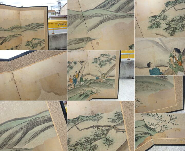 楽天市場】【中古】K▽屏風 六曲一隻 唐人物 中国山水 風景画 古家伊 