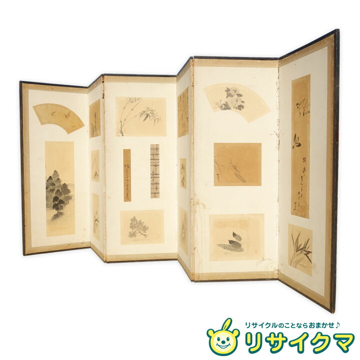 楽天市場】【中古】F▽屏風 扇面 まくり 貼り付け 色紙 和歌 掛け軸 六 