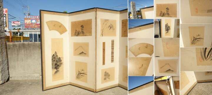 楽天市場】【中古】F▽屏風 扇面 まくり 貼り付け 色紙 和歌 掛け軸 六 
