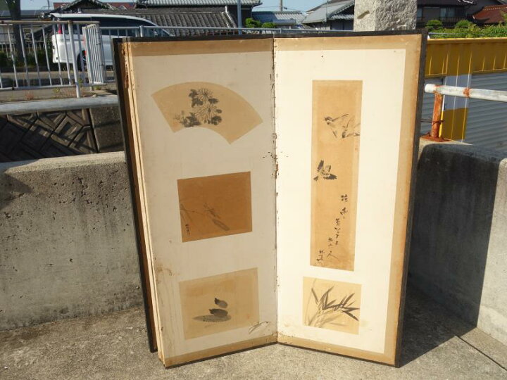 楽天市場】【中古】F▽屏風 扇面 まくり 貼り付け 色紙 和歌 掛け軸 六 