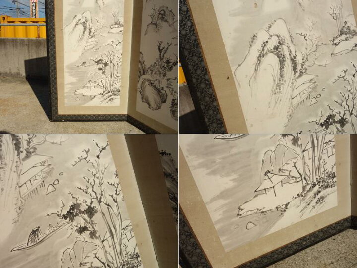 楽天市場】【中古】K▽屏風 四曲 一隻 山水 水墨画 寒渓積雪 秋山夕照 