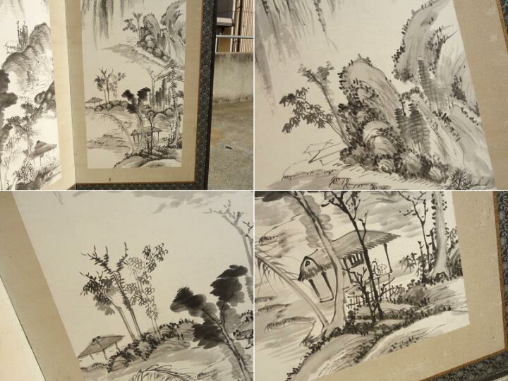 楽天市場】【中古】K▽屏風 四曲 一隻 山水 水墨画 寒渓積雪 秋山夕照 