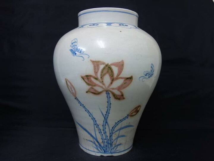 楽天市場】【中古】M▽李朝 壺 花器 花文様 蓮花文 染付 辰砂染付 
