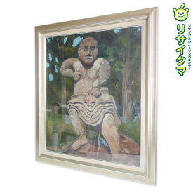 【中古】M▽村上滋子 油彩 絵画 額縁 国東 仁王像 ■送料無料対象外・送料別途必要■ (39835)