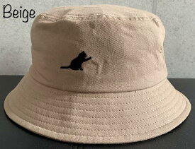 ■0s3s 帽子　4colors ネコ シルエット 刺繍 ツイル バケット ハット バケハ 猫 メンズ レディース 男女兼用 キャット キャンプ アウトドア