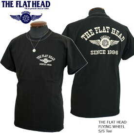 2024年春夏新作 THE FLAT HEAD（ザ・フラットヘッド） FLYING WHEEL/フライングホイール 半袖Tシャツ 黒 ブラック×アイボリー FN-THC-202【メンズ/アメカジ/フラヘ/バイカー/日本製/送料無料】