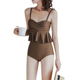 [SwimStar] 水着 ビキニ レディース 2点セット キャミソール スイムドレス ペプラム水着 フリル水着 体型カバー 女性水着 かわいい スイムウェア ビーチウェア 水泳用 韓国水着 温泉水着 海水