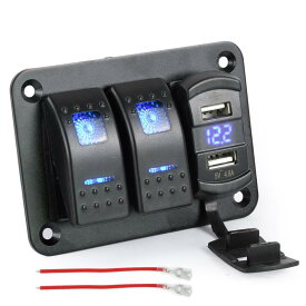 Chaoxinyizu スイッチパネル 防水 ボートスイッチ 車 船 LED電圧計付き スイッチパネ スイッチパネル切り替え USBソケット デュアル DC12-24V 船舶用品