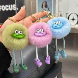 キーホルダー かわいい 韓国 フワフワ毛 フェイク毛皮 大口炭球 ぬいぐるみ風 バッグチャーム バックパックハンガー 車用飾り 普段使い