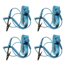 静電防止ストラップ 4個セット 帯電防止リストラップ 静電バンド PC静電防止 静電気除去 ブレスレット 長約1.8 m 伸縮性 調整可能 パソコンや電子機器作業用 接地ワイヤ ワニクリップ付き （