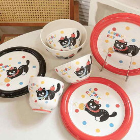 食器 セット おしゃれ かわいい 猫柄 陶磁器 プレート 皿 茶碗 ボウル 飯碗 どんぶり 焼き物 キッチン用品 昼食 夕食 新生活 一人暮らし 学生 寮 生活雑貨 日用品 雑貨 ギフトセット 家庭用 普段使い 洋食器 和食器 プレゼント 猫グッズ キャ