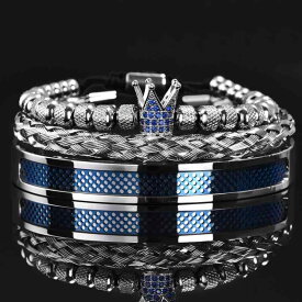 ブレスレット レディース バングル セット アクセサリー ジュエリー 腕輪 クラウン 冠 ロイヤル ブルー 青色 ジルコニア ステンレス 金属アレルギー対応 メッシュ 網目 フリーサイズ ファッション 華奢 細身 普段使い パーティー プレゼント ギフト