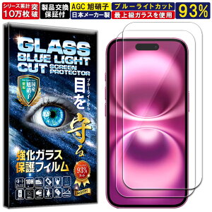 2枚セット ブルーライトカット iPhone 16 Plus ガラスフィルム iPhone 16 Plus フィルム 硬度10H W硬化製法 強化ガラス 液晶 画面 保護 保護フィルム RISE PRODUCTS