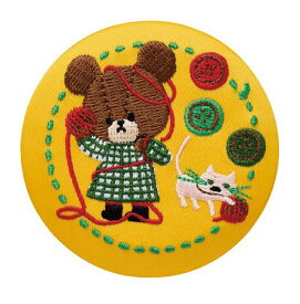 くまのがっこう 刺繍缶バッジビスケット 11．ジャッキーとねこ(毛糸) （刺繍缶バッALEジのみ発送） ギフト プレゼント キャラクター グッズ