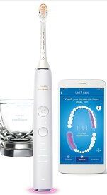 アウトレット品　フィリップス 電動歯ブラシ ソニッケアー ダイヤモンドクリーン 9000 スマート アプリ連動 ホワイト　充電器用グラス付き