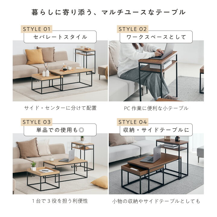 楽天市場】【数量限定10％OFF】ネストテーブル 3点セット 収納付き 