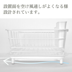 水切りラックリススチール皿立てレギュラーサイズ【水切りかご水切りカゴ水切りバスケット水切りトレーディッシュラック水が流れるおしゃれキッチンホワイトブルーリス】
