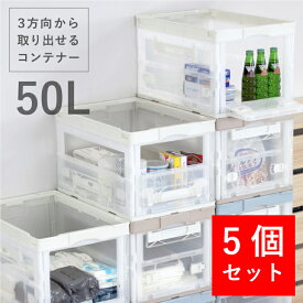 【5個セット】収納ボックス 折りたたみ コンテナ CB-51NRL（折りたたみコンテナー 両扉 50L） 収納ケース おしゃれ プラスチック 折りコン 折りたたみ 神ボックス 衣類 コンテナボックス オリコン