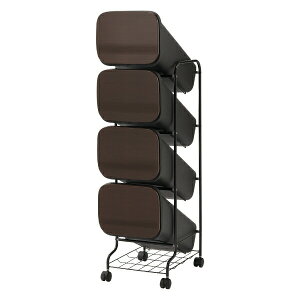 ゴミ箱 スムース スタンドダストボックス 4P ごみ箱 おしゃれ スタイリッシュ smooth ダストボックス 隙間 ワゴン キャスター付 分別 フタ付 縦型 4段 白 黒 メタル ウッド 木目 ホワイト ブラッ