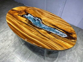 高級レジンテーブル ウッドリバーテーブル 樹脂テーブル ダイニングテーブル 天然木テーブル リバーテーブル 海　川の流れ（幅142cm)一点だけ