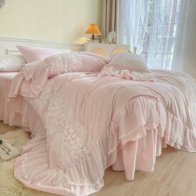 BS12冬用フランネル寝具 ワイドダブル ベッド用品4点セット ボックスシーツ ピンク