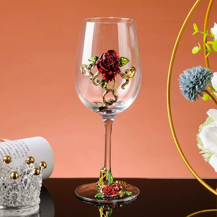楽天市場】A001950薔薇花柄 高級ワイングラス ペア☆レア 2点 