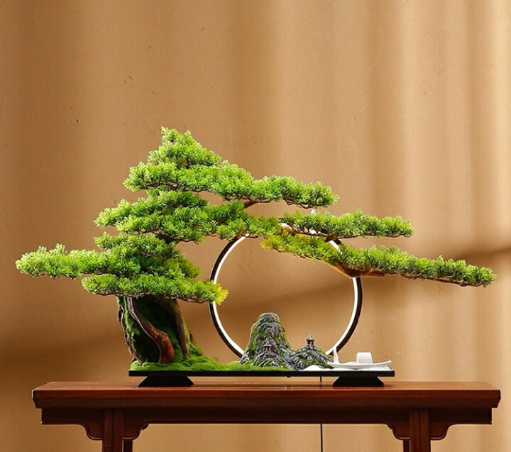 楽天市場】A054272インテリアグリーン 高級模造迎客松盆栽 置物 禅意迎  