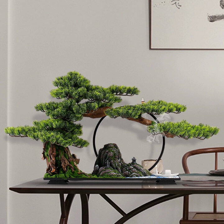 楽天市場】A054272インテリアグリーン 高級模造迎客松盆栽 置物 禅意迎  