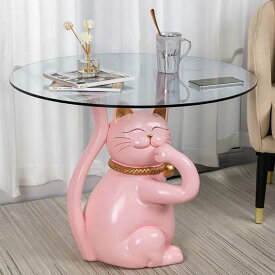 サイドテーブル ナイトテーブル 猫型 ガラス　ソファーサイド リビング寝室