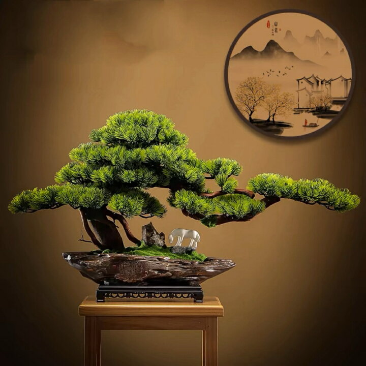 楽天市場】A039118インテリアグリーン 高級模造迎客松盆栽 置物 禅意迎  