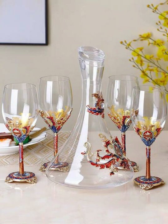 5点セット フラワー装飾 ワイングラス＆デキャンタ セット エレガント  