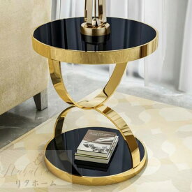 強化ガラスソファサイドシェルフ ベッドサイドシェルフ リビング*寝室用テーブル 高級コーヒーテーブル 丸型テーブル