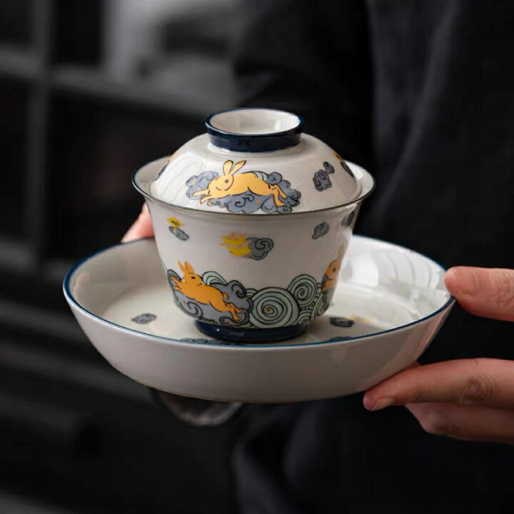 楽天市場】蓋碗 茶杯セット おしゃれ うさぎ 耐熱磁陶器製の中国茶器 1 