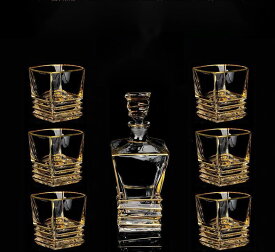 高級デカンタとグラスセット． ガラス食器 ウイスキーグラス ロックグラス 7点セット