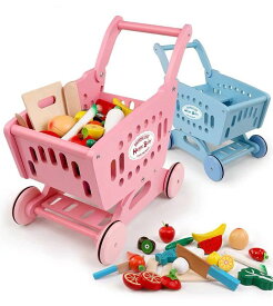 キッチンセット 買い物カート 女の子 おもちゃ 木製 おままごと 15点セット 料理ごっこ 4歳 5歳 子供 姫 2色が選べます